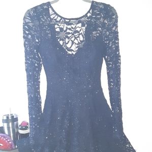 Navy Blue Sparkly floral lace formal Dress